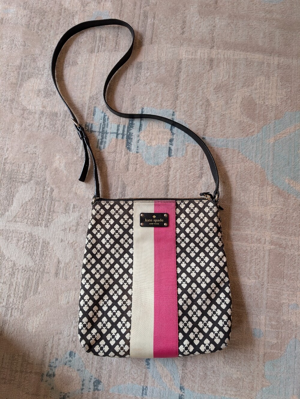 kate spade Black and White Pattern Crossbody with Pink Stripe